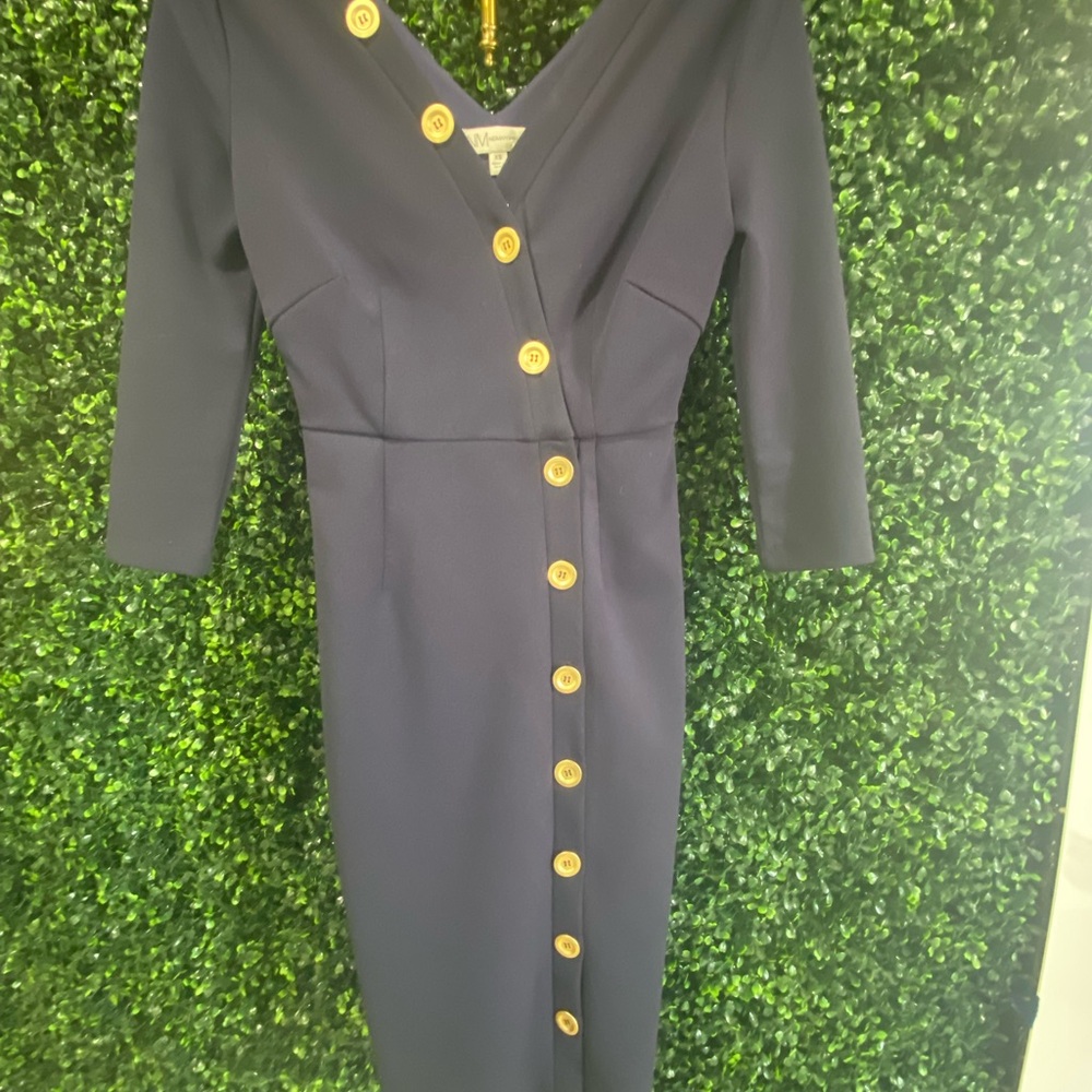 Neiman Marcus Elegant‎ Navy Button-Down Dress